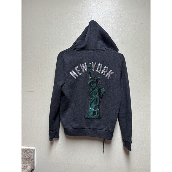 Victoria's Secret Tops - PINK Victoria’s Secret NEW YORK Statue Of Liberty Sequence Hoodie Full Zip small